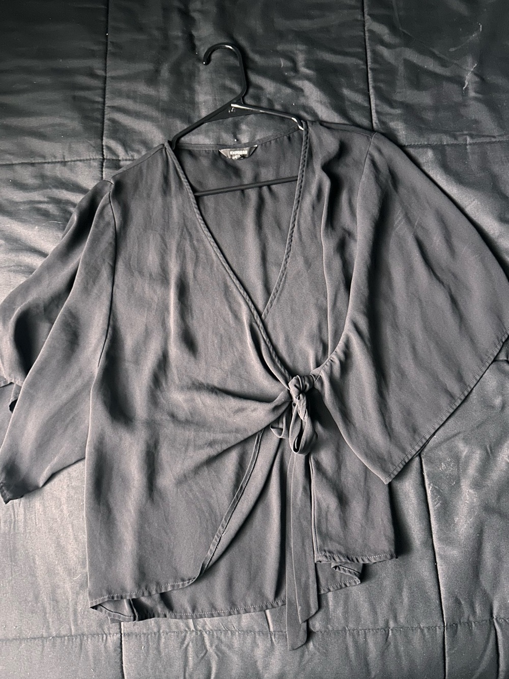 Express Black Tie-Front Wrap Tunic